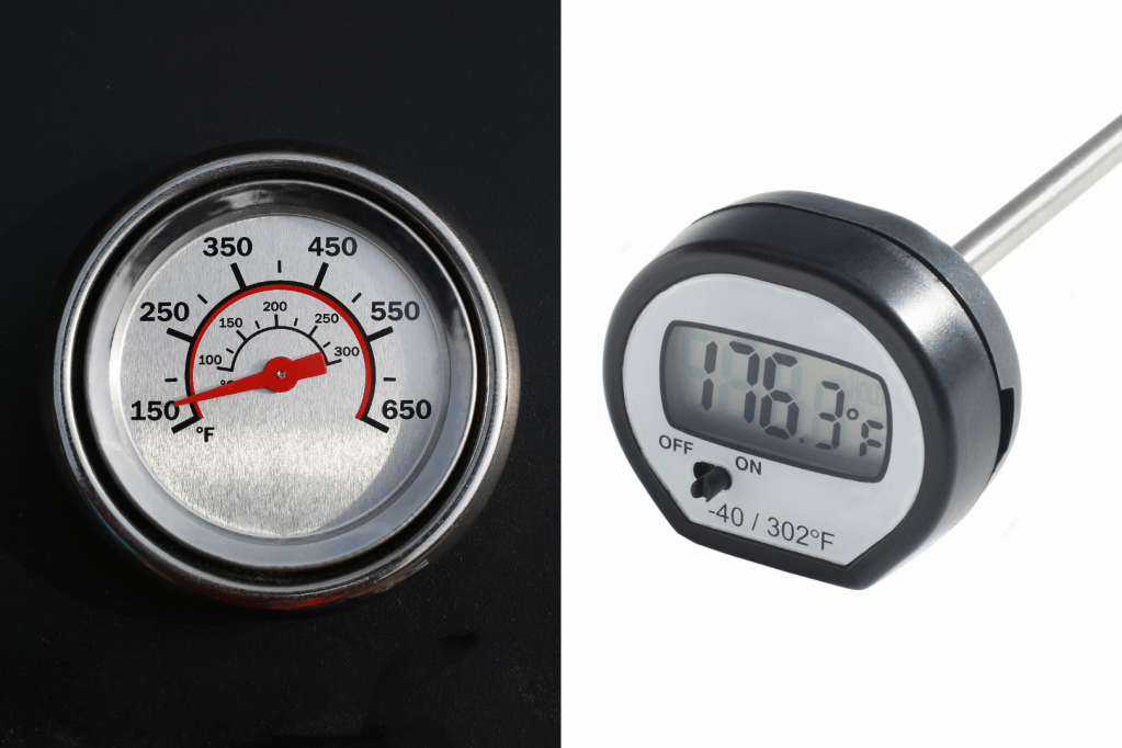 Termómetro para carne: A la izquierda termómetro de reloj, a la derecha termómetro digital.